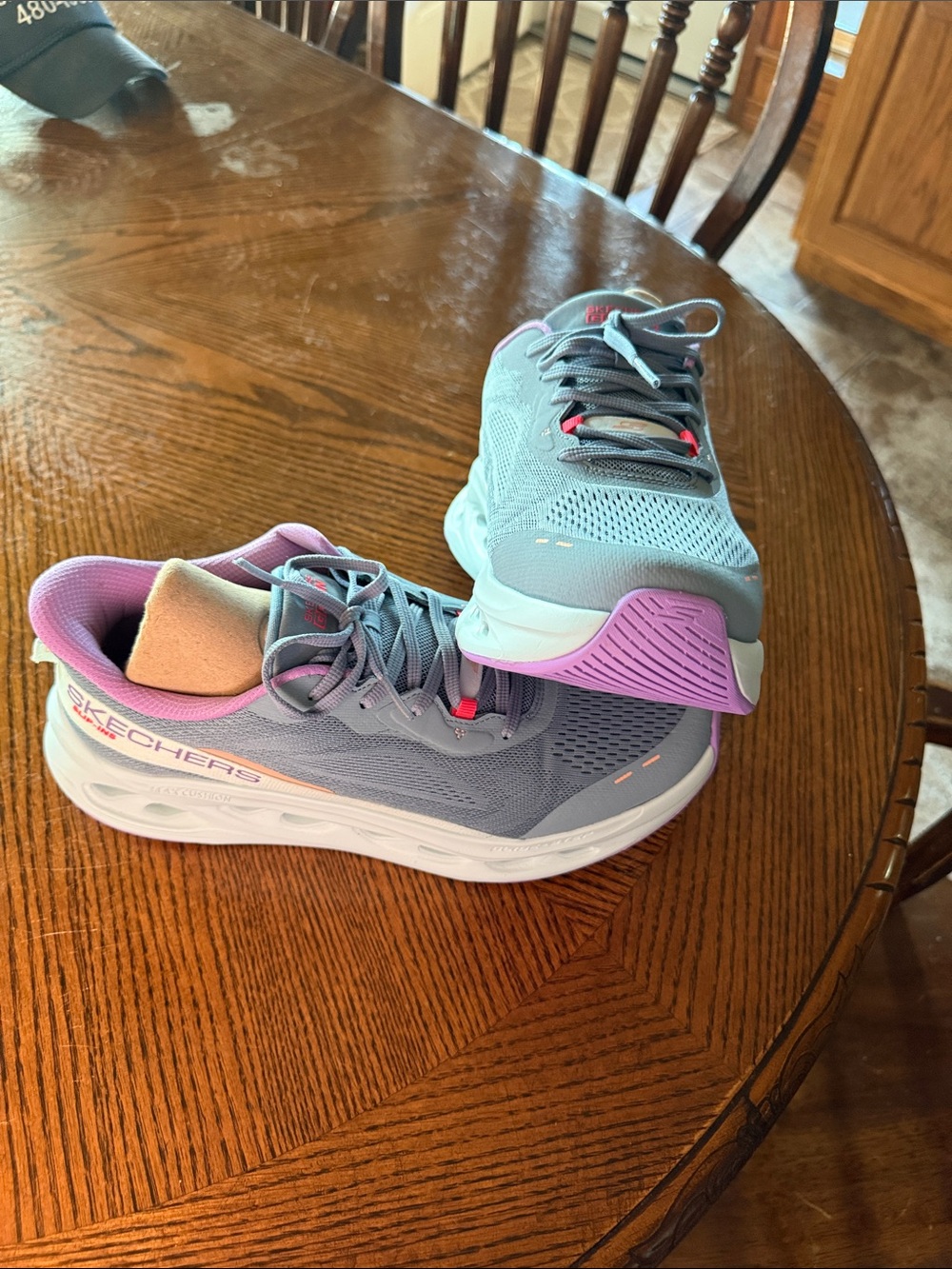 Skechers Women's Gray Athletic Sneakers with Pink Accents
